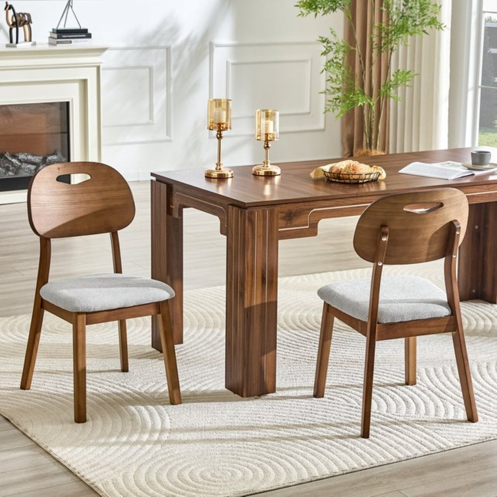 English Elm 2 Solid Wood Dining Chairs Walnut Finish Gray Cushions Hollowed Backrest Farm Table W1512P508871
