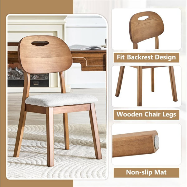 English Elm 2 Solid Wood Dining Chairs Walnut Finish Gray Cushions Hollowed Backrest Farm Table W1512P508871