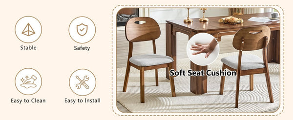 English Elm 2 Solid Wood Dining Chairs Walnut Finish Gray Cushions Hollowed Backrest Farm Table W1512P508871