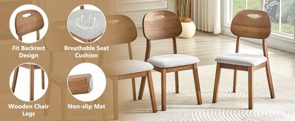 English Elm 2 Solid Wood Dining Chairs Walnut Finish Gray Cushions Hollowed Backrest Farm Table W1512P508871