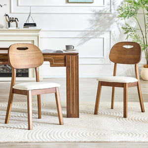 English Elm 2 Solid Wood Dining Chairs with Pu Cushions Hollowed Backrest Walnut Farmhouse Set Walnut+White W1512P508875