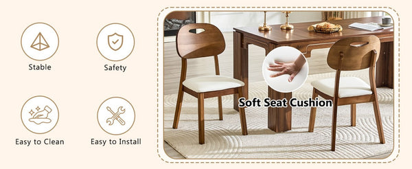 English Elm 2 Solid Wood Dining Chairs with Pu Cushions Hollowed Backrest Walnut Farmhouse Set Walnut+White W1512P508875