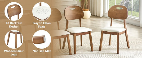 English Elm 2 Solid Wood Dining Chairs with Pu Cushions Hollowed Backrest Walnut Farmhouse Set Walnut+White W1512P508875