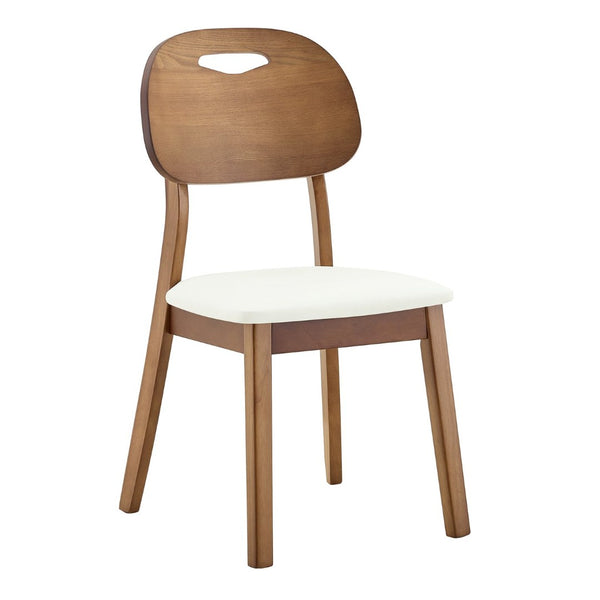 English Elm 2 Solid Wood Dining Chairs with Pu Cushions Hollowed Backrest Walnut Farmhouse Set Walnut+White W1512P508875