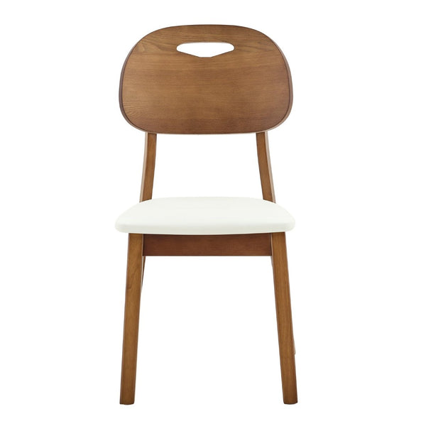 English Elm 2 Solid Wood Dining Chairs with Pu Cushions Hollowed Backrest Walnut Farmhouse Set Walnut+White W1512P508875