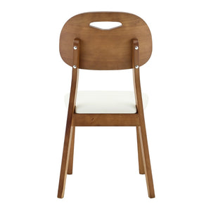 English Elm 2 Solid Wood Dining Chairs with Pu Cushions Hollowed Backrest Walnut Farmhouse Set Walnut+White W1512P508875