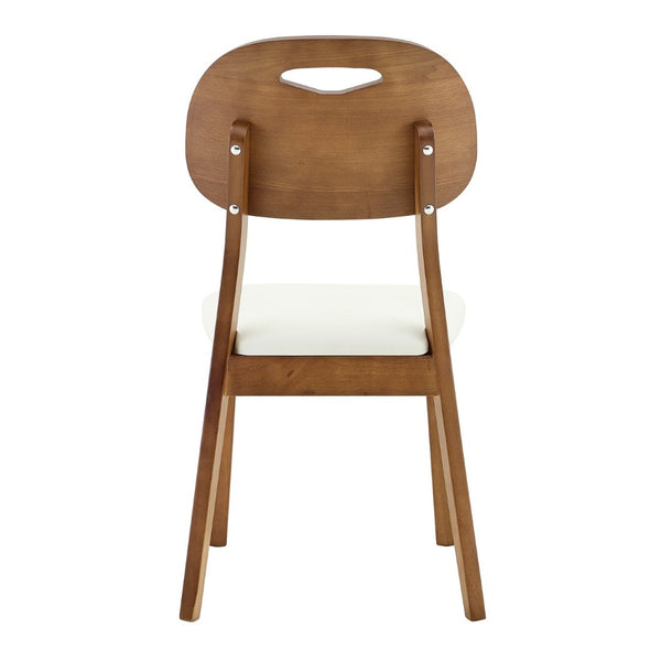English Elm 2 Solid Wood Dining Chairs with Pu Cushions Hollowed Backrest Walnut Farmhouse Set Walnut+White W1512P508875