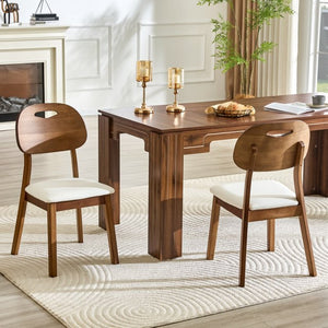 English Elm 2 Solid Wood Dining Chairs with Pu Cushions Hollowed Backrest Walnut Farmhouse Set Walnut+White W1512P508875