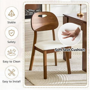 English Elm 2 Solid Wood Dining Chairs with Pu Cushions Hollowed Backrest Walnut Farmhouse Set Walnut+White W1512P508875