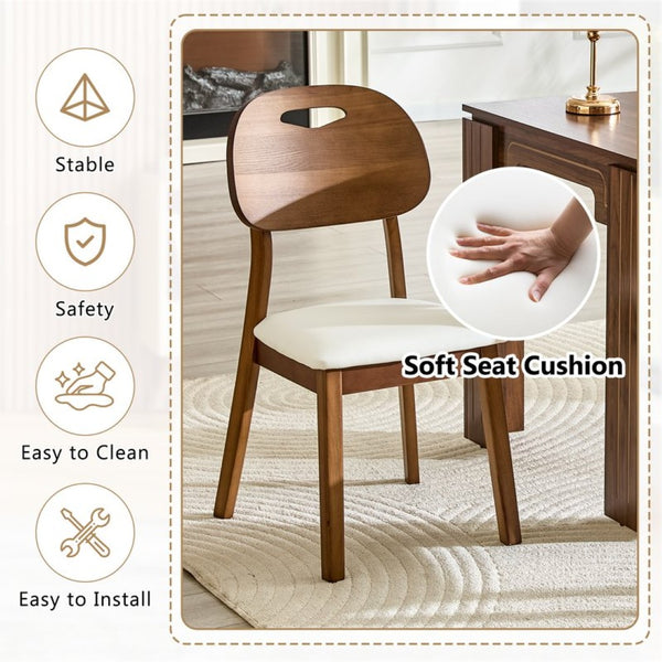 English Elm 2 Solid Wood Dining Chairs with Pu Cushions Hollowed Backrest Walnut Farmhouse Set Walnut+White W1512P508875
