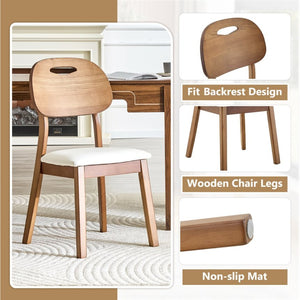 English Elm 2 Solid Wood Dining Chairs with Pu Cushions Hollowed Backrest Walnut Farmhouse Set Walnut+White W1512P508875