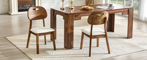 English Elm 2 Solid Wood Dining Chairs with Pu Cushions Hollowed Backrest Walnut Farmhouse Set Walnut+White W1512P508875