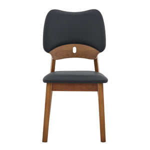 English Elm 2 Solid Wood Dining Chairs Walnut Finish Pu Cushion Ergonomic Hollowed Backrest Set Black & Walnut W1512P508895