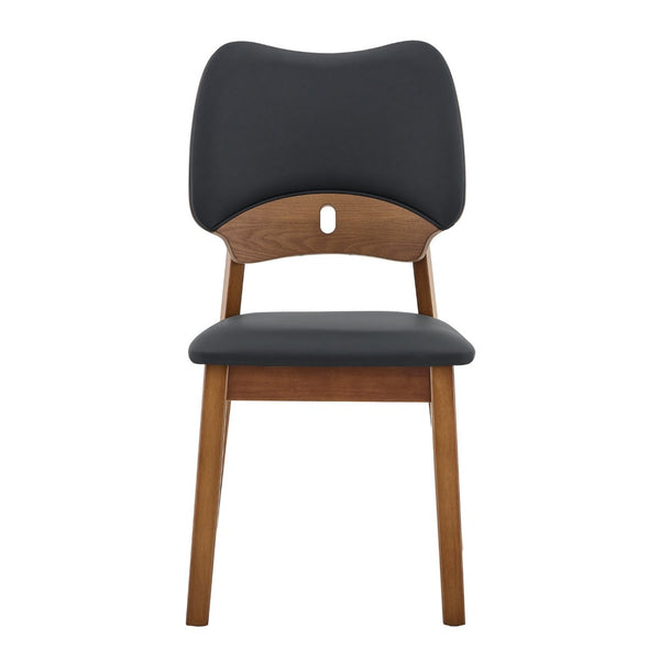 English Elm 2 Solid Wood Dining Chairs Walnut Finish Pu Cushion Ergonomic Hollowed Backrest Set Black & Walnut W1512P508895