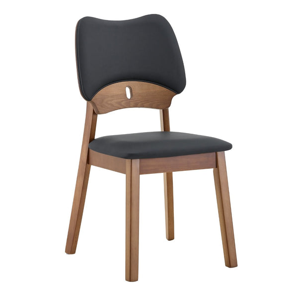 English Elm 2 Solid Wood Dining Chairs Walnut Finish Pu Cushion Ergonomic Hollowed Backrest Set Black & Walnut W1512P508895