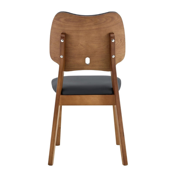 English Elm 2 Solid Wood Dining Chairs Walnut Finish Pu Cushion Ergonomic Hollowed Backrest Set Black & Walnut W1512P508895