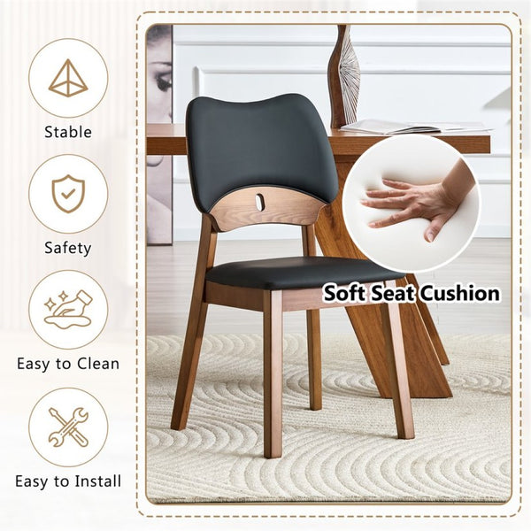 English Elm 2 Solid Wood Dining Chairs Walnut Finish Pu Cushion Ergonomic Hollowed Backrest Set Black & Walnut W1512P508895
