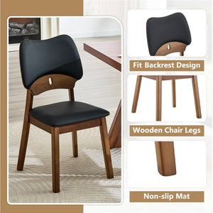 English Elm 2 Solid Wood Dining Chairs Walnut Finish Pu Cushion Ergonomic Hollowed Backrest Set Black & Walnut W1512P508895