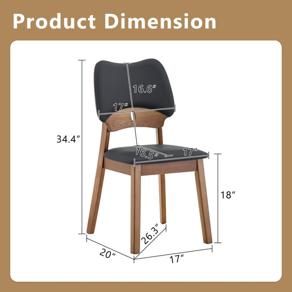 English Elm 2 Solid Wood Dining Chairs Walnut Finish Pu Cushion Ergonomic Hollowed Backrest Set Black & Walnut W1512P508895