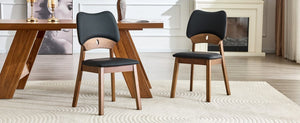 English Elm 2 Solid Wood Dining Chairs Walnut Finish Pu Cushion Ergonomic Hollowed Backrest Set Black & Walnut W1512P508895
