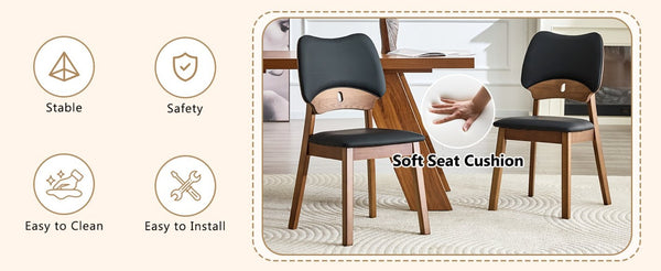 English Elm 2 Solid Wood Dining Chairs Walnut Finish Pu Cushion Ergonomic Hollowed Backrest Set Black & Walnut W1512P508895