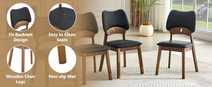 English Elm 2 Solid Wood Dining Chairs Walnut Finish Pu Cushion Ergonomic Hollowed Backrest Set Black & Walnut W1512P508895