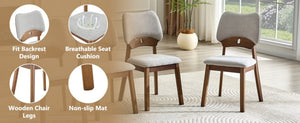 English Elm 2 Solid Walnut Toned Wood Dining Chairs Gray Upholstered Ergonomic Hollowed Back W1512P508899