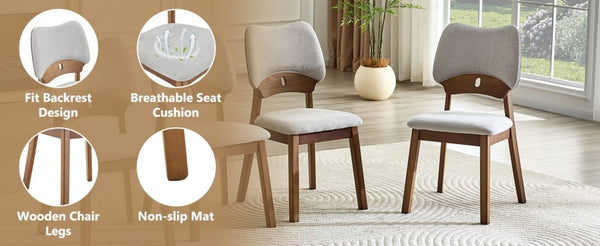 English Elm 2 Solid Walnut Toned Wood Dining Chairs Gray Upholstered Ergonomic Hollowed Back W1512P508899