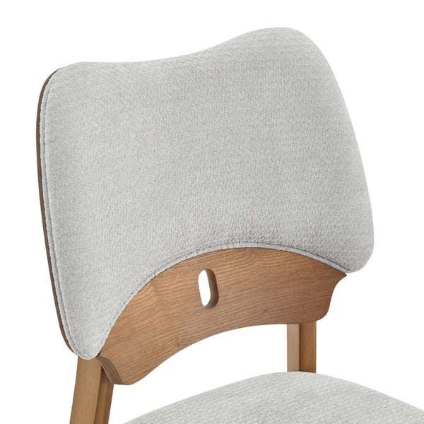 English Elm 2 Solid Walnut Toned Wood Dining Chairs Gray Upholstered Ergonomic Hollowed Back W1512P508899