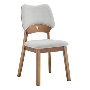 English Elm 2 Solid Walnut Toned Wood Dining Chairs Gray Upholstered Ergonomic Hollowed Back W1512P508899