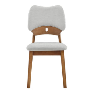English Elm 2 Solid Walnut Toned Wood Dining Chairs Gray Upholstered Ergonomic Hollowed Back W1512P508899