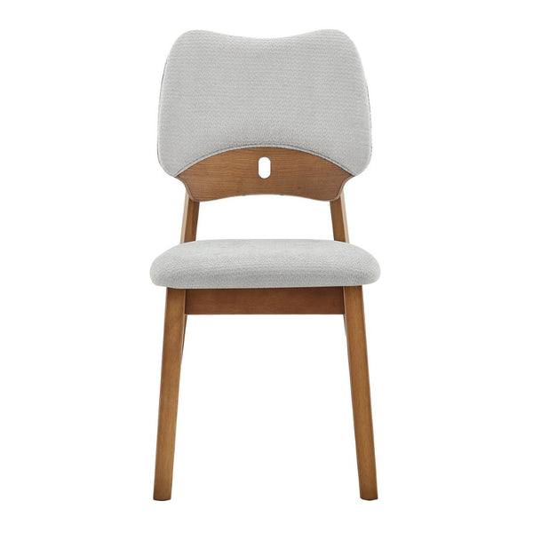 English Elm 2 Solid Walnut Toned Wood Dining Chairs Gray Upholstered Ergonomic Hollowed Back W1512P508899
