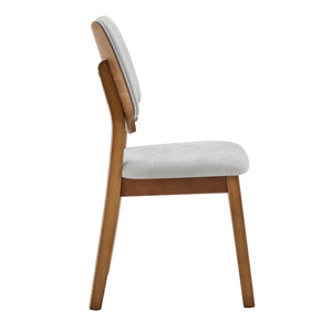 English Elm 2 Solid Walnut Toned Wood Dining Chairs Gray Upholstered Ergonomic Hollowed Back W1512P508899