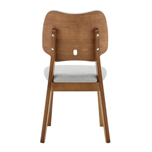 English Elm 2 Solid Walnut Toned Wood Dining Chairs Gray Upholstered Ergonomic Hollowed Back W1512P508899