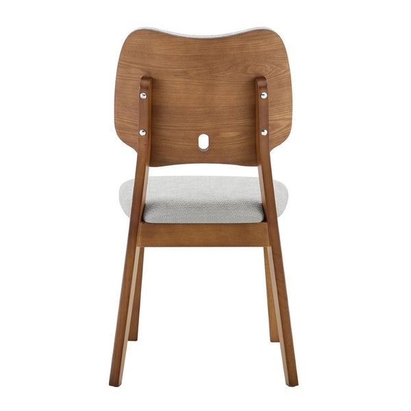 English Elm 2 Solid Walnut Toned Wood Dining Chairs Gray Upholstered Ergonomic Hollowed Back W1512P508899