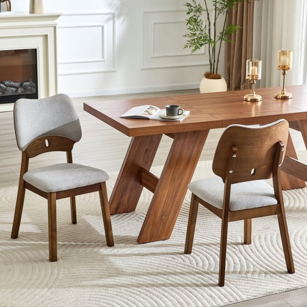 English Elm 2 Solid Walnut Toned Wood Dining Chairs Gray Upholstered Ergonomic Hollowed Back W1512P508899