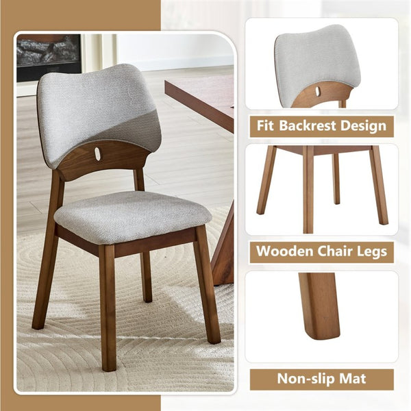 English Elm 2 Solid Walnut Toned Wood Dining Chairs Gray Upholstered Ergonomic Hollowed Back W1512P508899