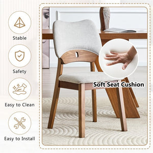 English Elm 2 Solid Walnut Toned Wood Dining Chairs Gray Upholstered Ergonomic Hollowed Back W1512P508899