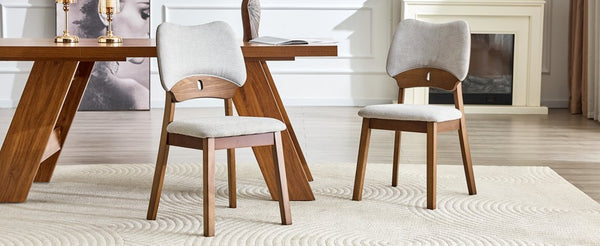 English Elm 2 Solid Walnut Toned Wood Dining Chairs Gray Upholstered Ergonomic Hollowed Back W1512P508899