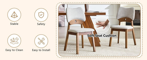 English Elm 2 Solid Walnut Toned Wood Dining Chairs Gray Upholstered Ergonomic Hollowed Back W1512P508899