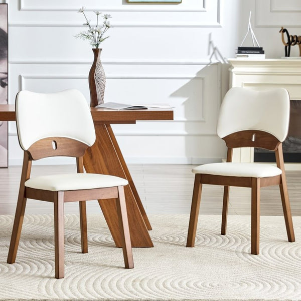 English Elm 2 Solid Wood Dining Chairs Walnut Finish Pu Cushion Ergonomic Hollowed Backrest Set White & Walnut W1512P508904