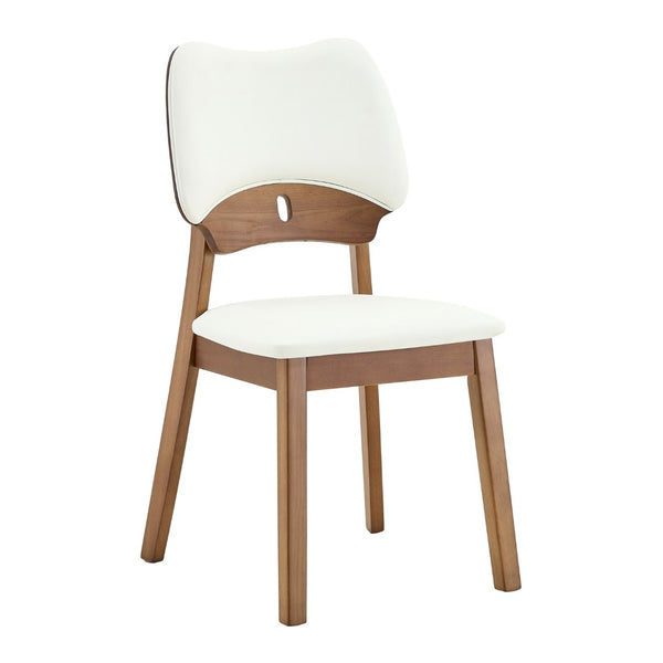 English Elm 2 Solid Wood Dining Chairs Walnut Finish Pu Cushion Ergonomic Hollowed Backrest Set White & Walnut W1512P508904