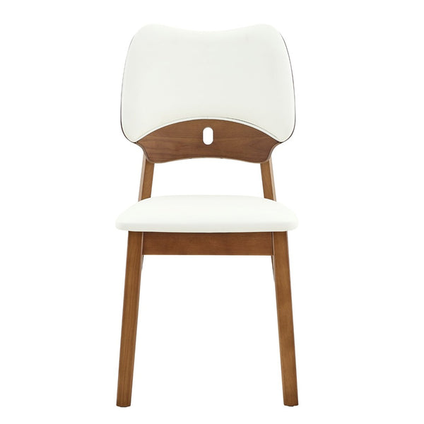 English Elm 2 Solid Wood Dining Chairs Walnut Finish Pu Cushion Ergonomic Hollowed Backrest Set White & Walnut W1512P508904