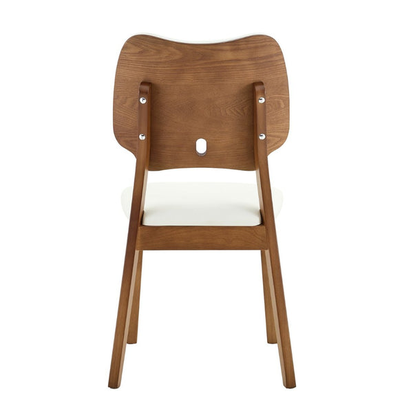 English Elm 2 Solid Wood Dining Chairs Walnut Finish Pu Cushion Ergonomic Hollowed Backrest Set White & Walnut W1512P508904
