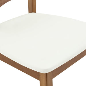 English Elm 2 Solid Wood Dining Chairs Walnut Finish Pu Cushion Ergonomic Hollowed Backrest Set White & Walnut W1512P508904