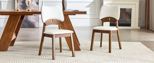 English Elm 2 Solid Wood Dining Chairs Walnut Finish Pu Cushion Ergonomic Hollowed Backrest Set White & Walnut W1512P508904