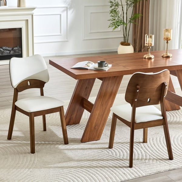 English Elm 2 Solid Wood Dining Chairs Walnut Finish Pu Cushion Ergonomic Hollowed Backrest Set White & Walnut W1512P508904