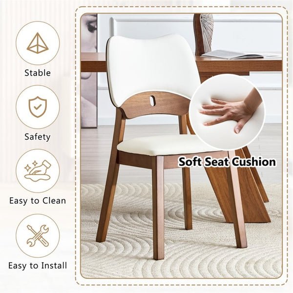 English Elm 2 Solid Wood Dining Chairs Walnut Finish Pu Cushion Ergonomic Hollowed Backrest Set White & Walnut W1512P508904