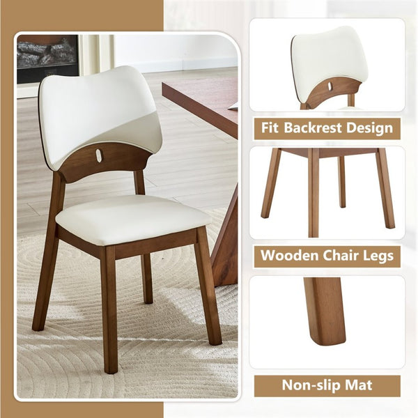 English Elm 2 Solid Wood Dining Chairs Walnut Finish Pu Cushion Ergonomic Hollowed Backrest Set White & Walnut W1512P508904