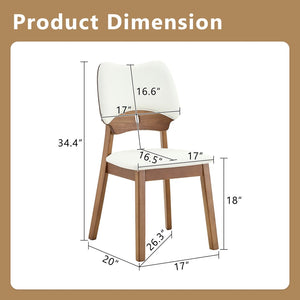 English Elm 2 Solid Wood Dining Chairs Walnut Finish Pu Cushion Ergonomic Hollowed Backrest Set White & Walnut W1512P508904